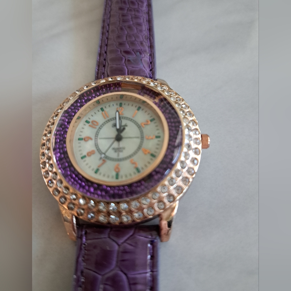 Purple and Gold Watch with Crystal Accents